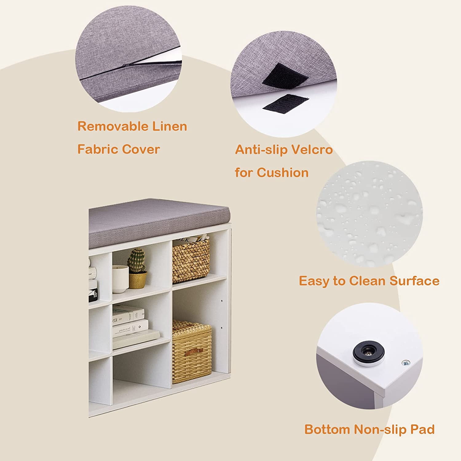 Shoe Storage Bench with Cushion, Cubby Shoe Rack with 12 Cubbies ...