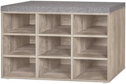 Shoe Storage Bench with Cushion, Cubby Shoe Rack with 12 Cubbies ...
