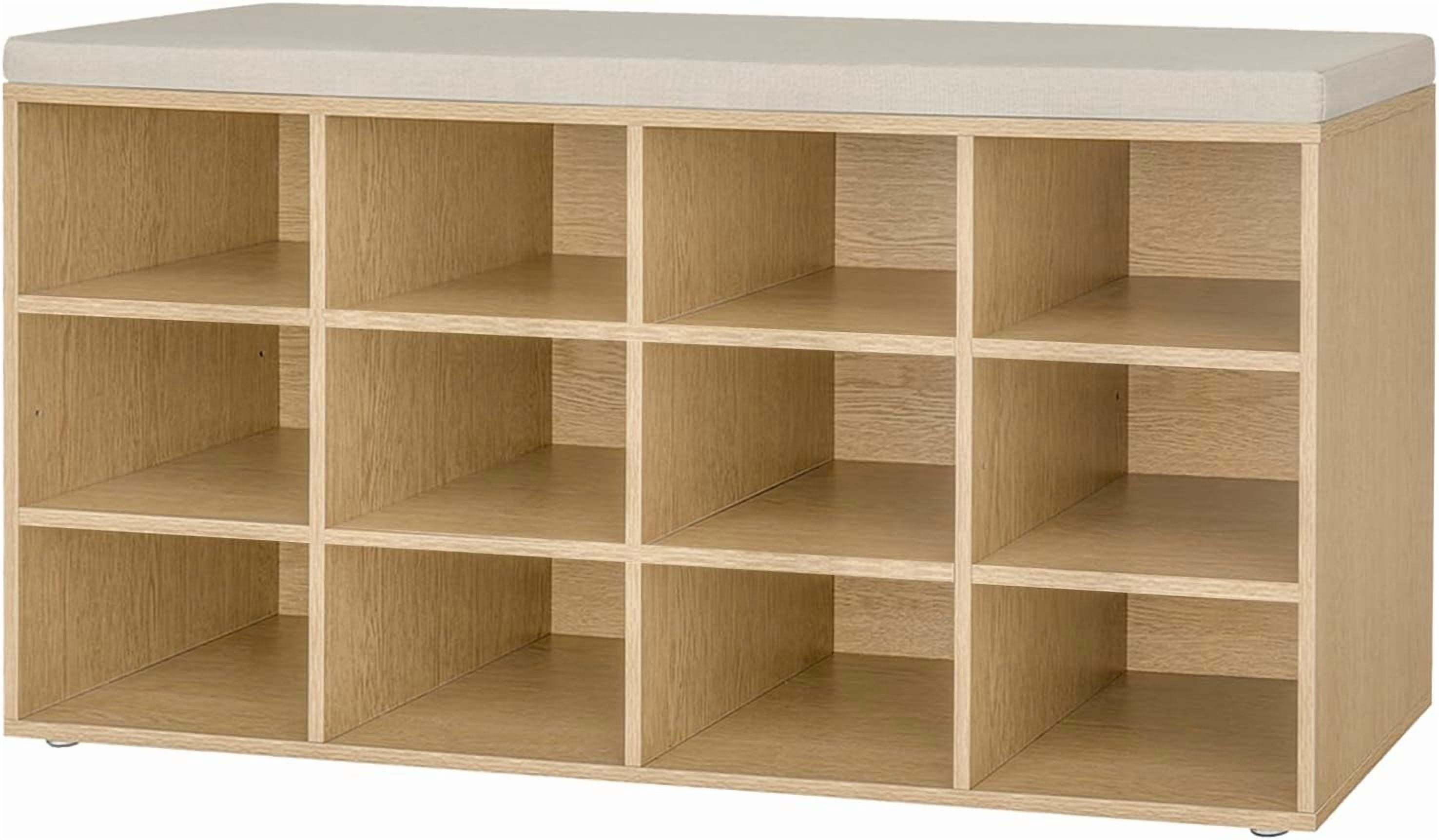 Shoe Storage Bench with Cushion, Cubby Shoe Rack with 12Cubbies ...