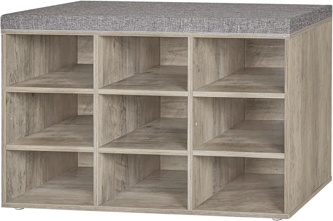 Shoe Storage Bench with Cushion, Cubby Shoe Rack with 9 Cubbies ...