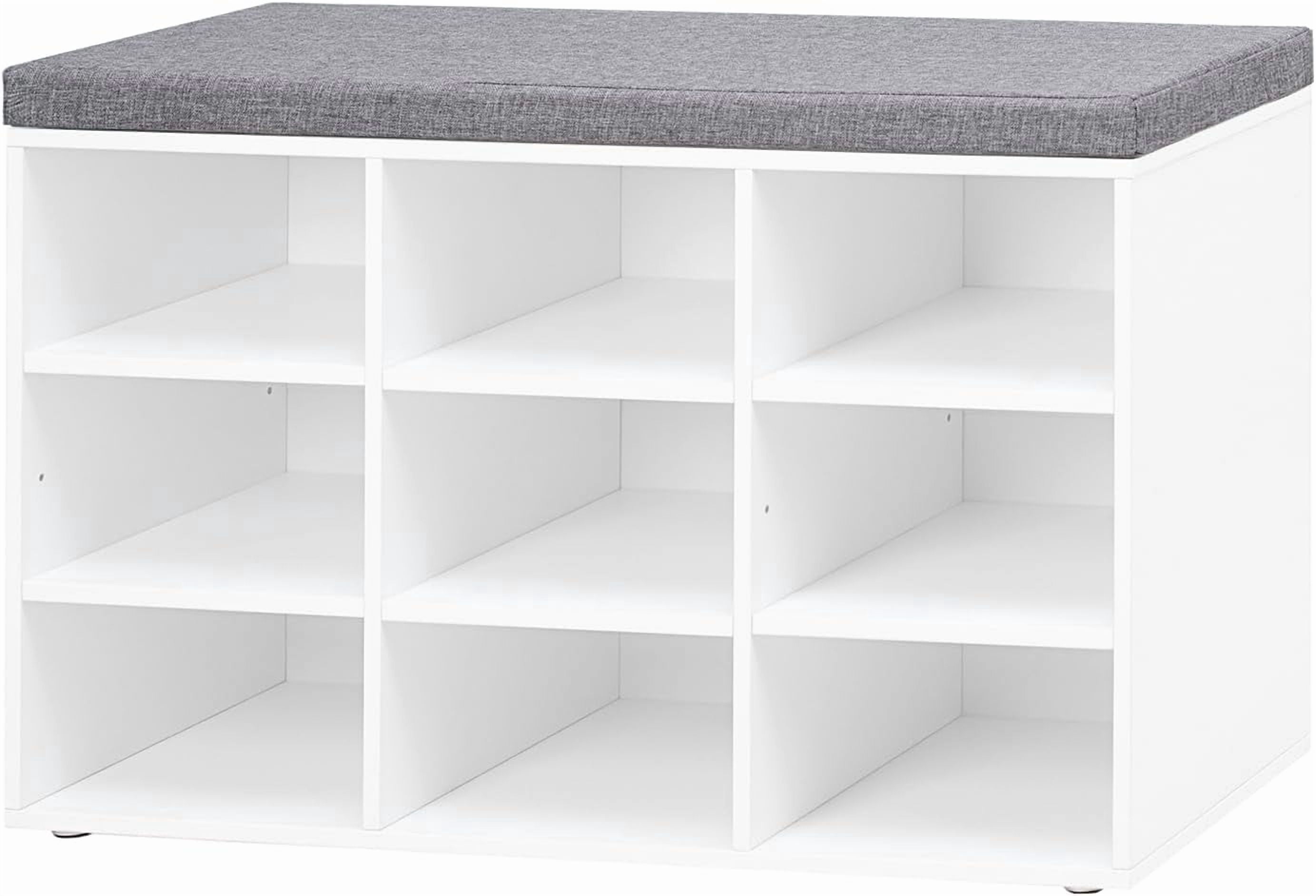 Shoe Storage Bench with Cushion, Cubby Shoe Rack with 9 Cubbies ...