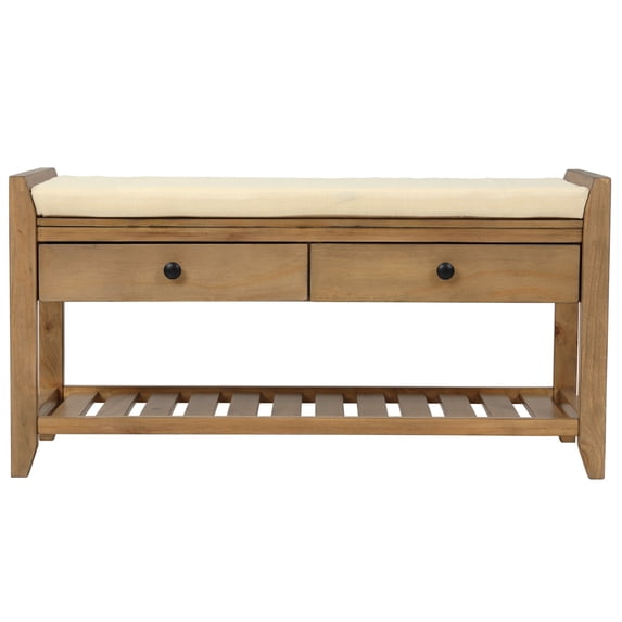 Shoe Storage Bench with Cushion Double Seat, Shoe Rack Bench with Drawer, Home Decor Storage Stool for Entryway, Mudroom, Foyer and Bedroom (Old Pine)