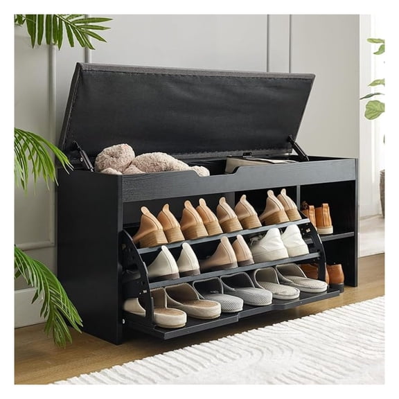Shoe Storage Bench with Drawer & Lift Top, 2-Tier Shoe Rack Cabinet, Adjustable Shelves - Entryway Organizer for Shoes, Hallway, Living Room, Mudroom, Black