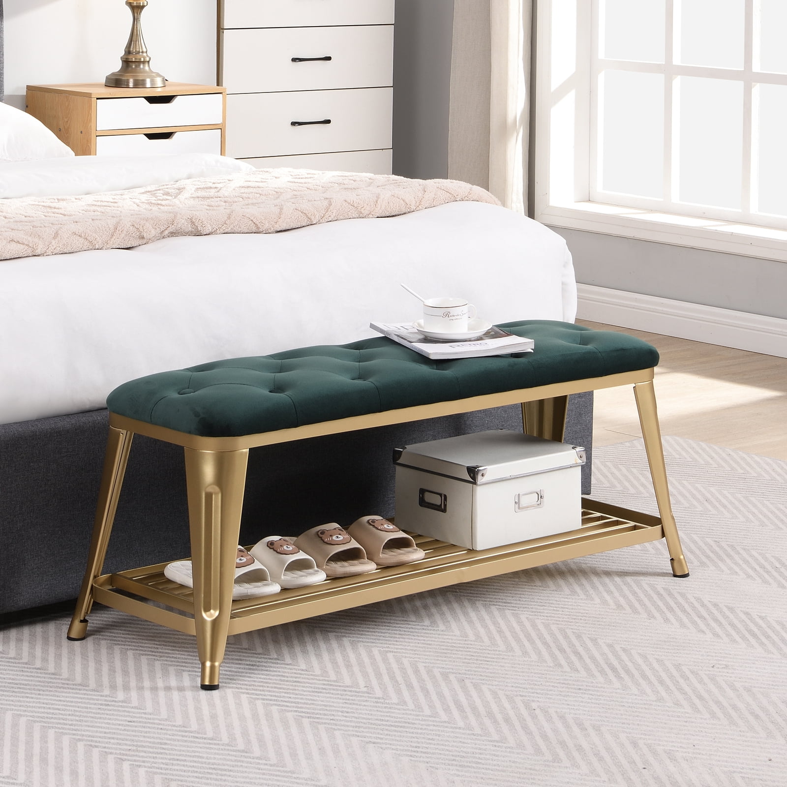 Storage Ottoman Bench, 63inch Velvet Upholstered End Of Bed