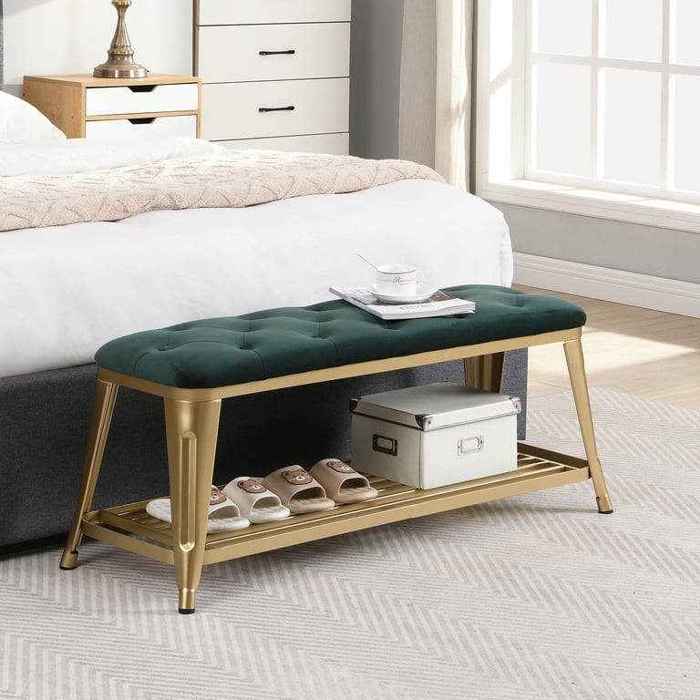 Shoe Storage Bench ,Entryway Shoe Rack Bench with Velvet Seat,Gold