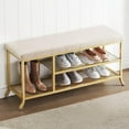 thumbnail image 1 of Shoe Storage Bench for Entryway, Storage Organizer with Cushion Seat, Metal Frame, Shoe Bench with 2-Tier Adjustable Shelf for Hallway, Bedroom, Living Room, 1 of 16