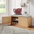 thumbnail image 1 of Pusnapku 37" Fluted Shoe Storage Bench, Wood Bench Seat with 2 Doors, Shelves, Cushion, Modern Hidden Shoe Storage for Hallway, Entryway, Living Room, 1 of 10