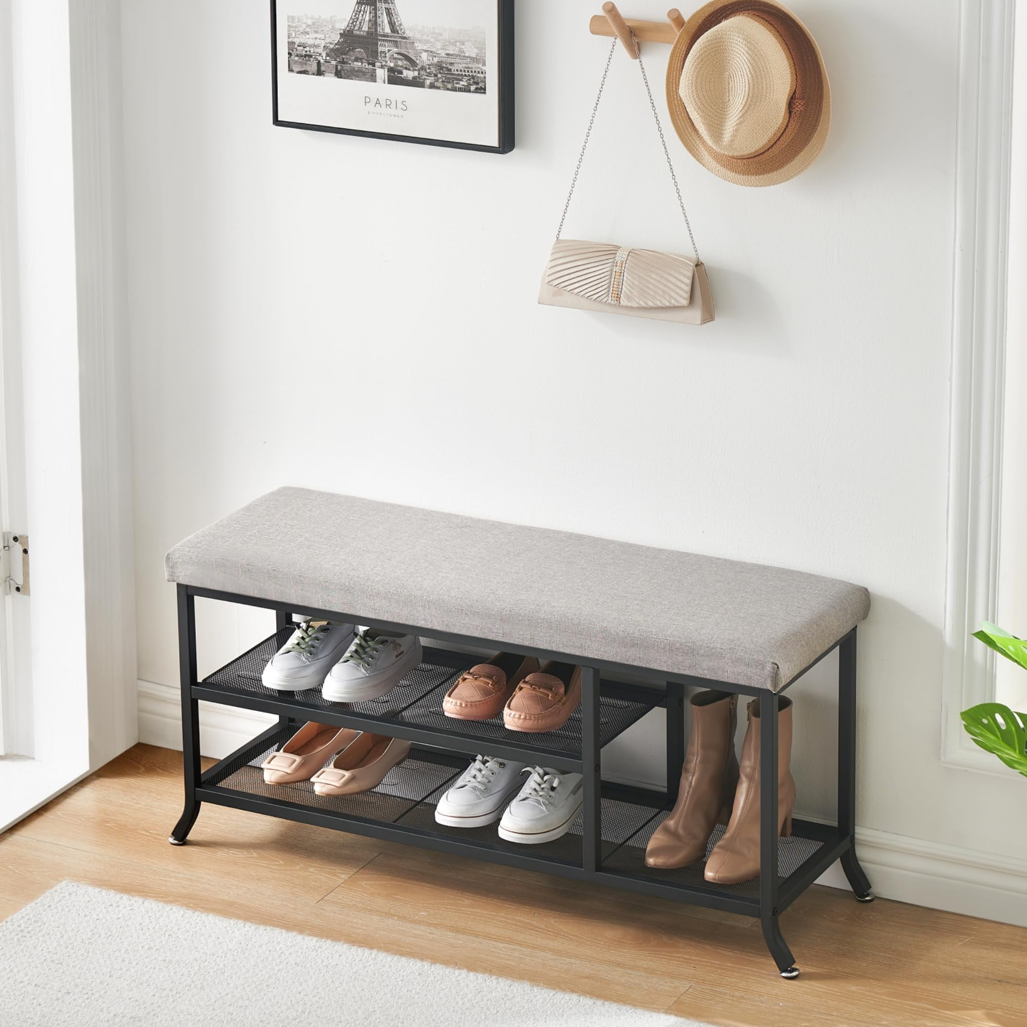 Shoe Storage Bench with Padded Seat, Shoe Rack Bench for Entryway, Shoe ...