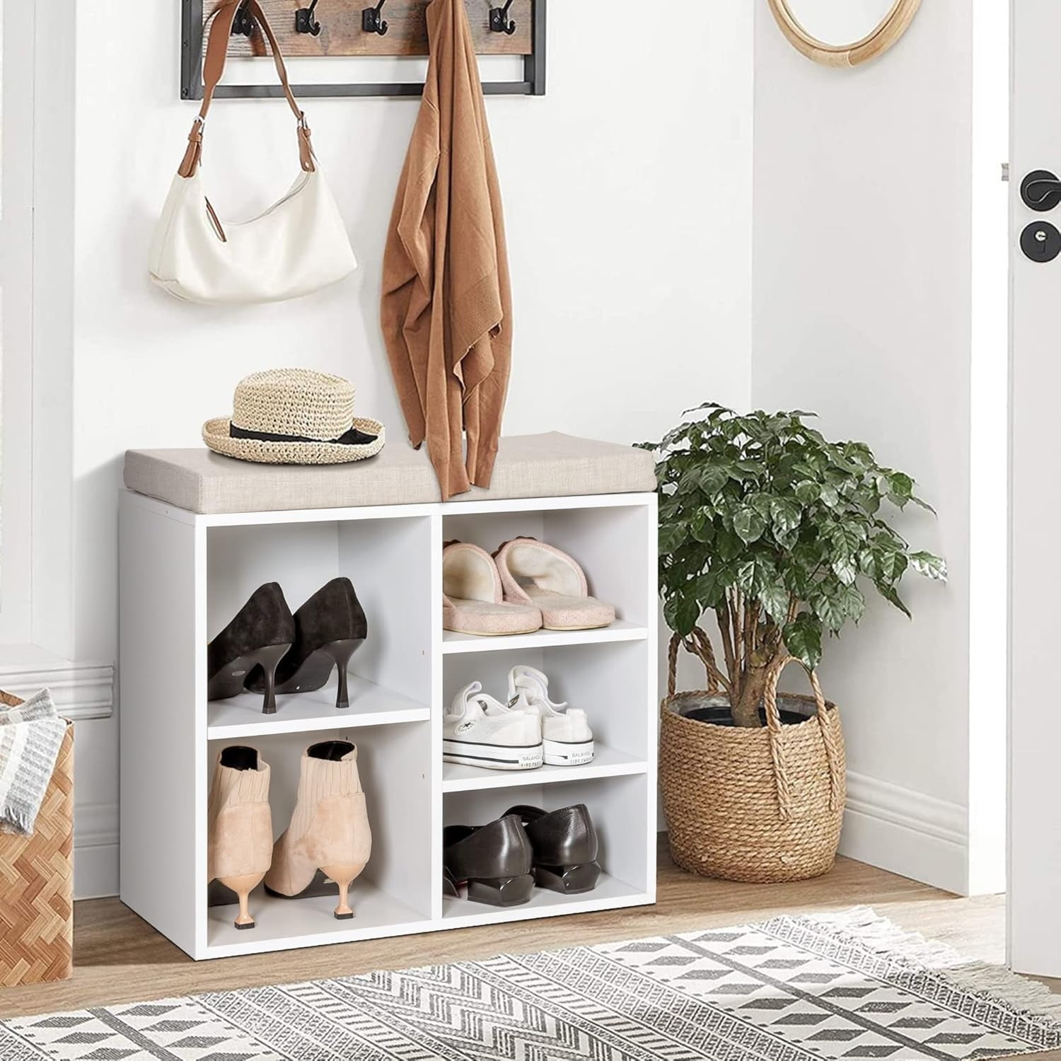 Shoe Storage Bench Shoe Bench Organizer with Seating Cushion Shoe Rack