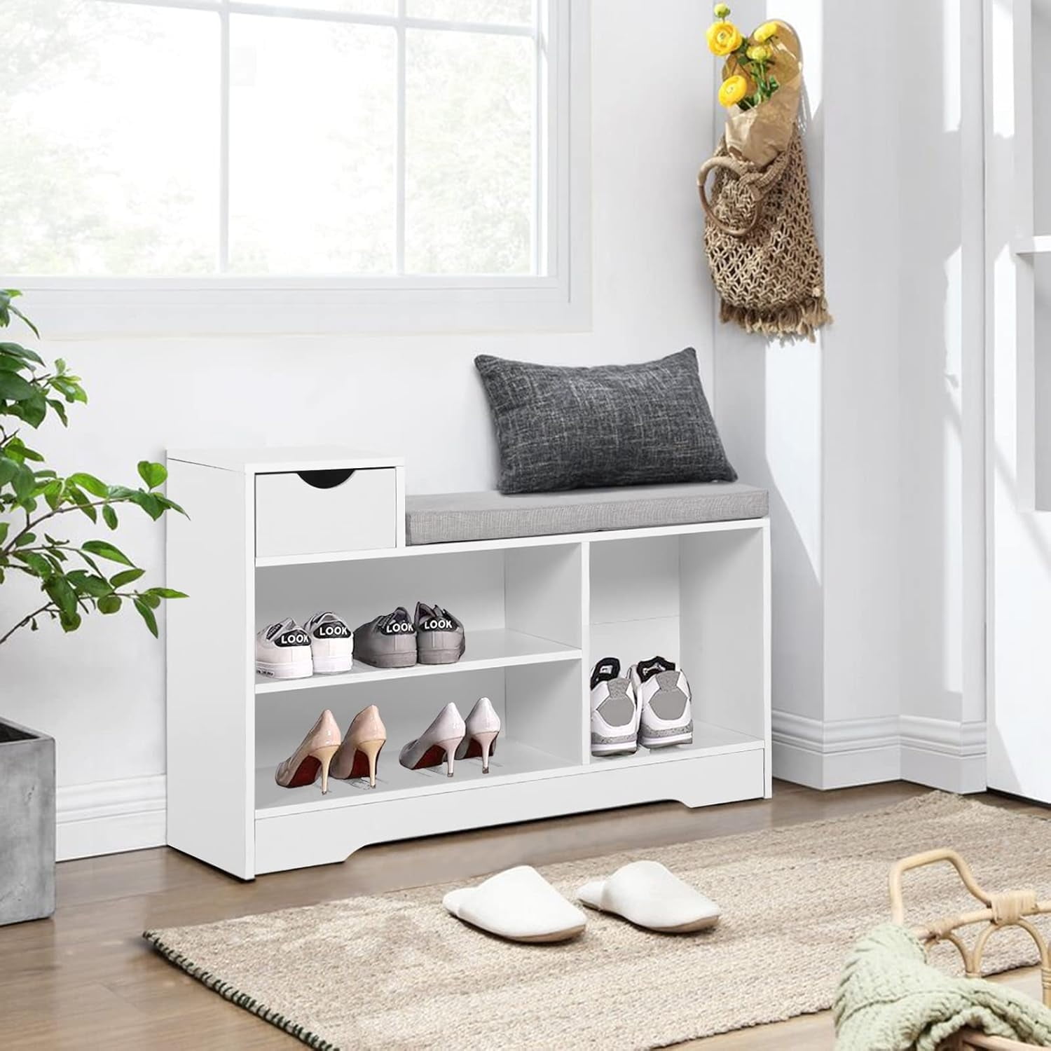 Shoe Storage Bench Shoe Bench Organizer with Seating Cushion Shoe Rack ...
