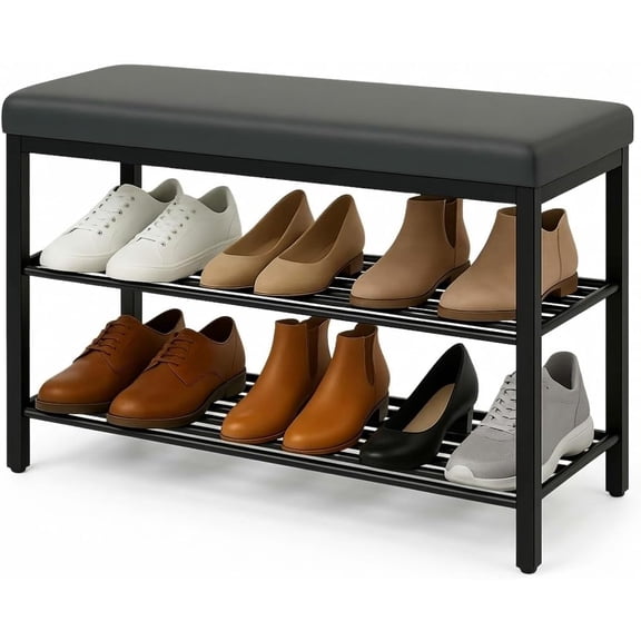 Shoe Storage Bench with 3 Tier Standing Shelf and Comfortable Seat | Perfect Entryway Cabinet and Long Bench Seat Solution