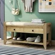Shoe Storage Bench with Cushioned Seat and Drawers, Shoe Rack Multipurpose Entryway Storage Bench