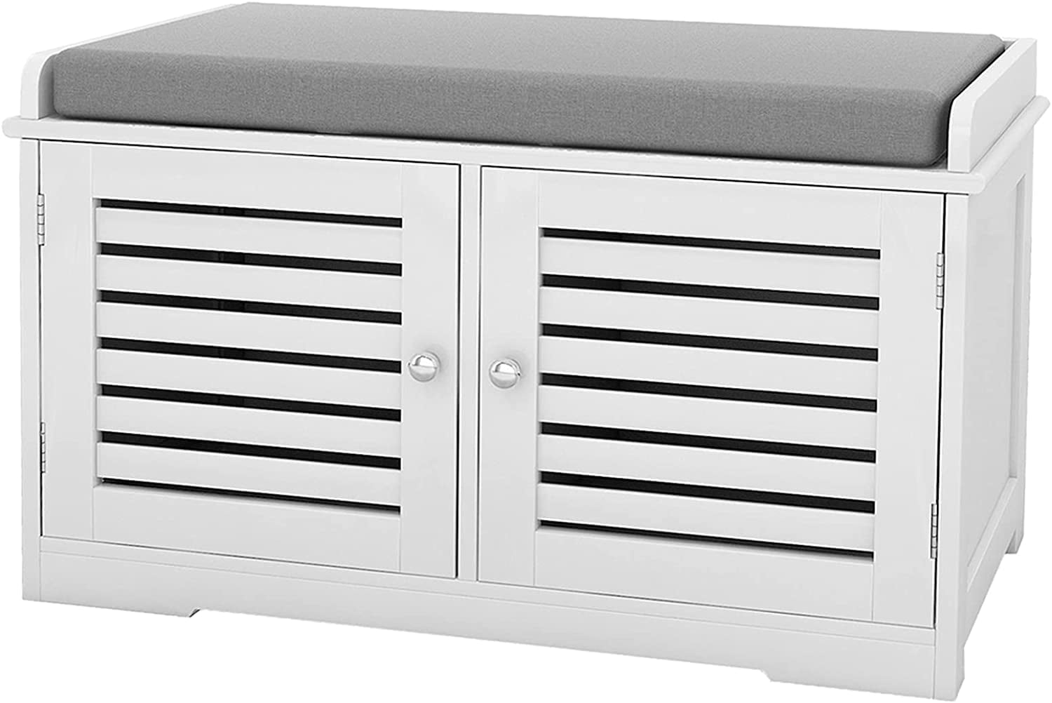 Shoe Storage Benches White Shoe Rack Bench with 2 Doors & Padded Seat