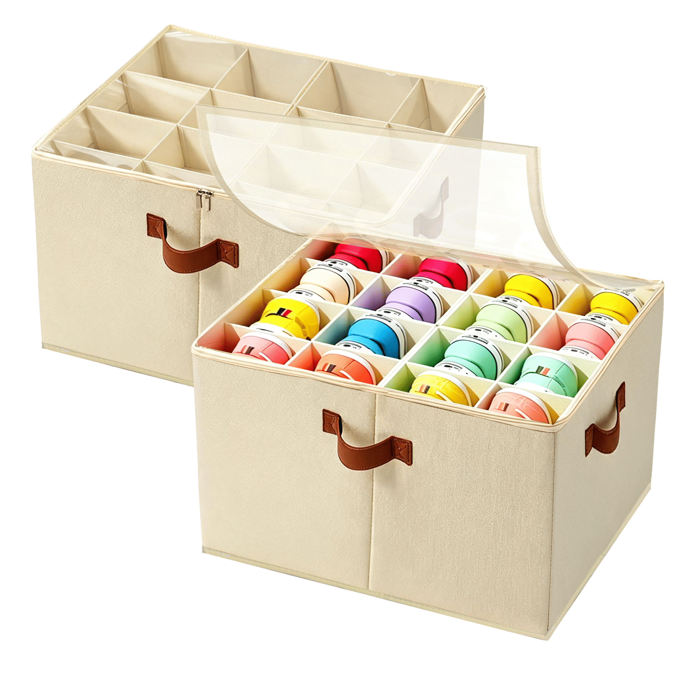 GARITIN 2‑Pack Shoe Organizer for Closet, Closet Shoe Organizer with Clear Window, Non‑Woven Fabric Shoe Box for Bedroom
