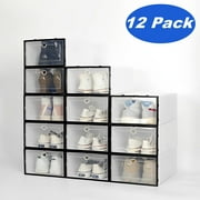 Shoe Storage Box, 12 Pack Clear Plastic Organizers Stackable Shoe Storage Box Rack Containers Drawers with Lids