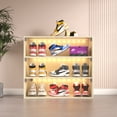 thumbnail image 1 of Shoe Storage Box, 3-Tier Wooden Shoe Box with RGB Led Light , Shoe Organizer Storage Box with Flip Glass Door for Shoe Collection, 1 of 5