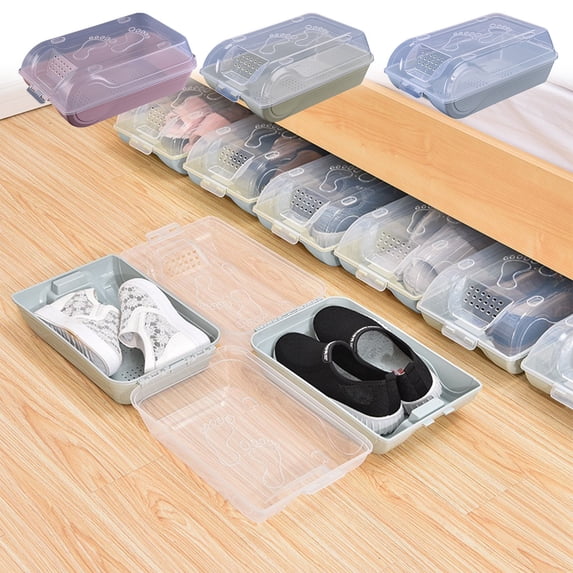 Shoe Storage Box, Stackable Plastic Clear Shoe Box with Lid, Breathable Shoe Organizer, Space-Saving Sneaker Storage Container for Entryway Front Door