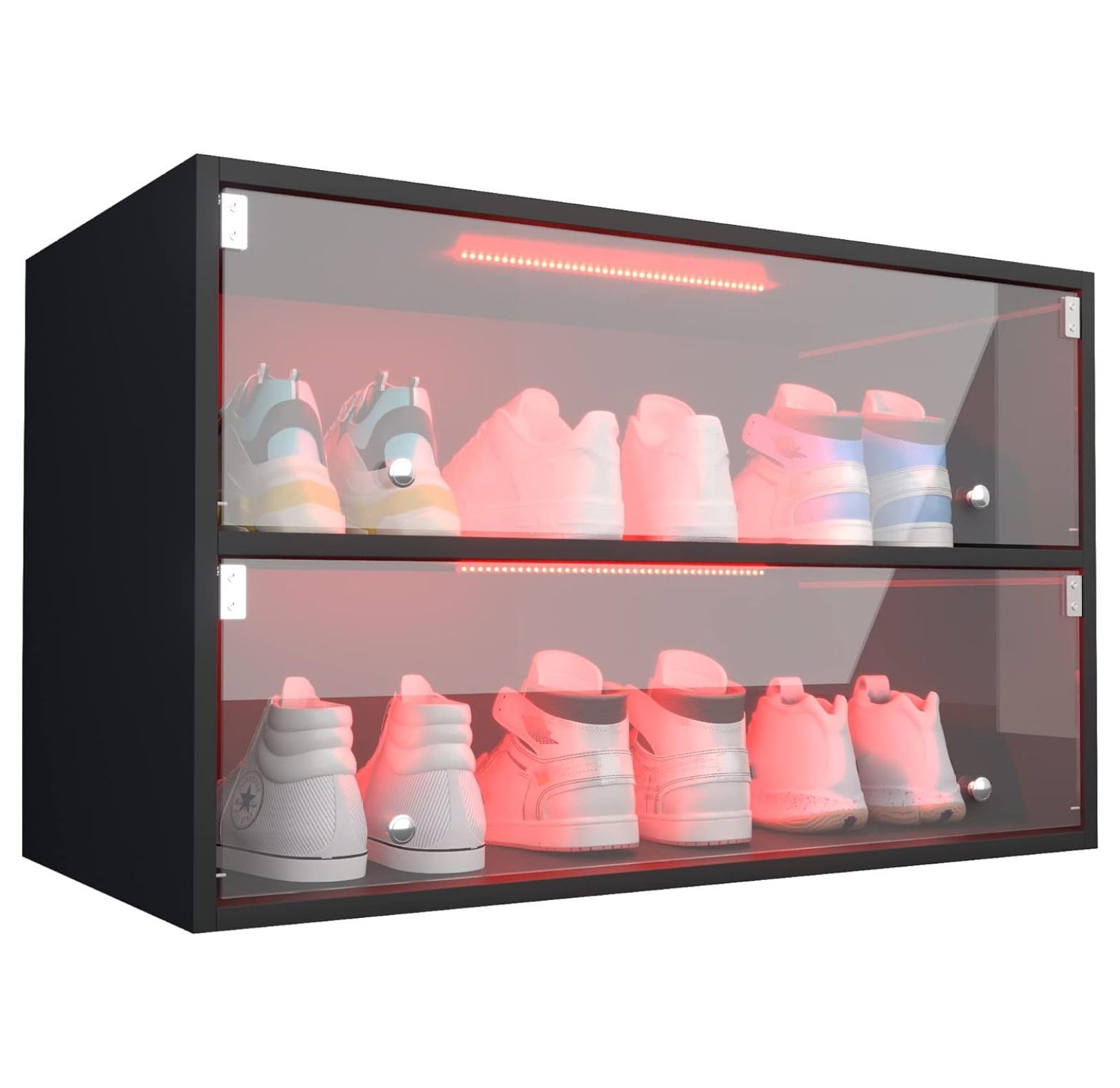 Shoe Storage Box, Wooden Stackable Shoe Storage Box with Sliding Glass