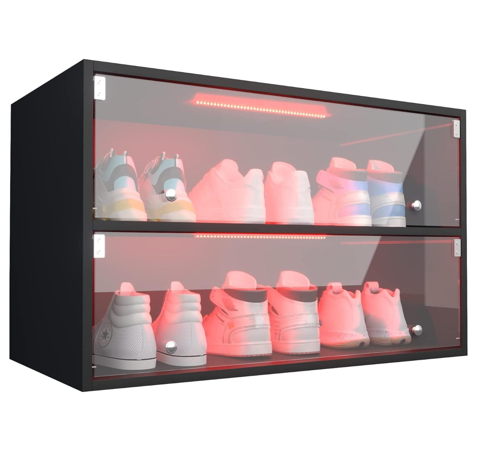 Shoe Storage Box Wooden Stackable Shoe Storage Box with Sliding Glass Door Shoe Organizer Storage Box with RGB Led Light for Up To 9 Pairs of Shoes Shoe Storage Bin For Display