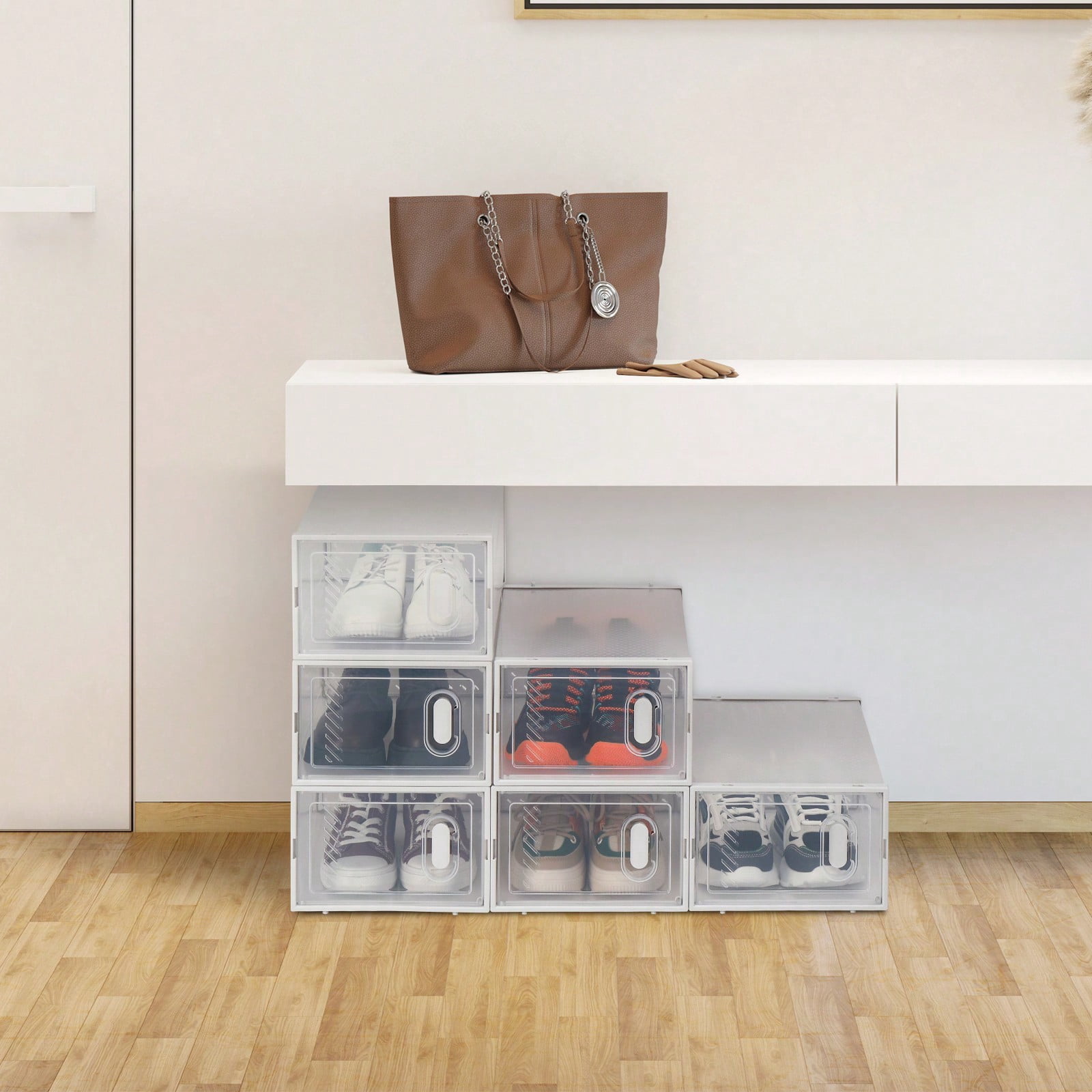 Shoe Storage Boxes 12 Pack Clear Plastic Stackable - White - Walmart.com