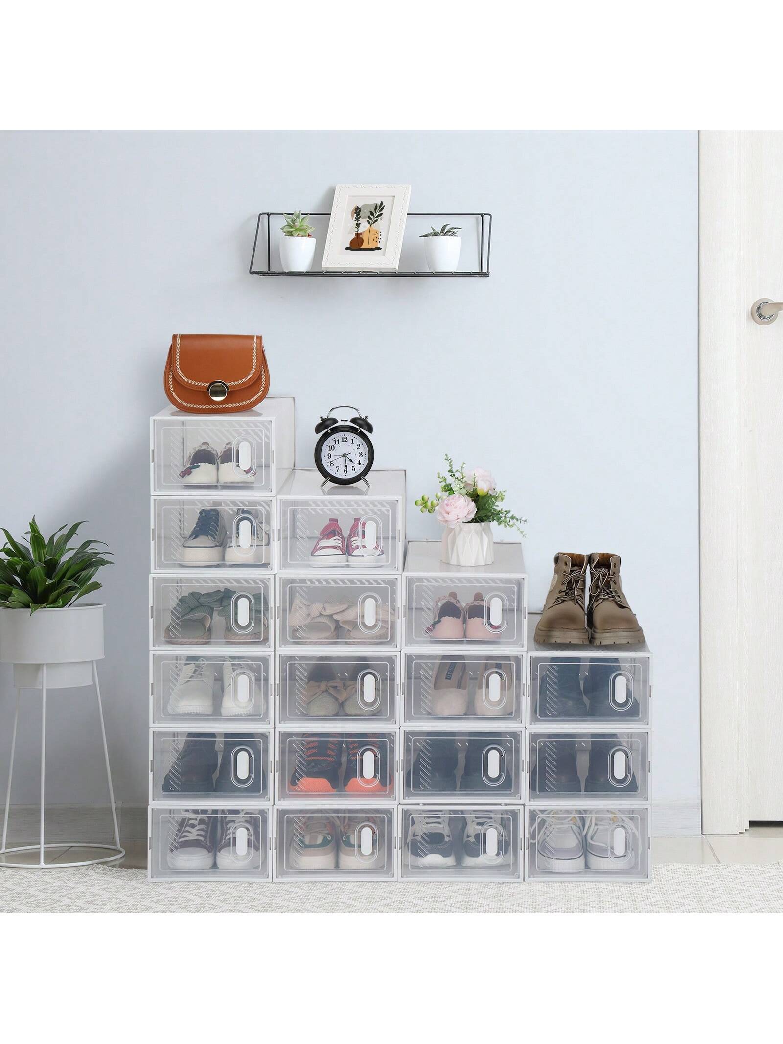 Shoe Storage Boxes 12 Pack Clear Plastic Stackable - White - Walmart.com