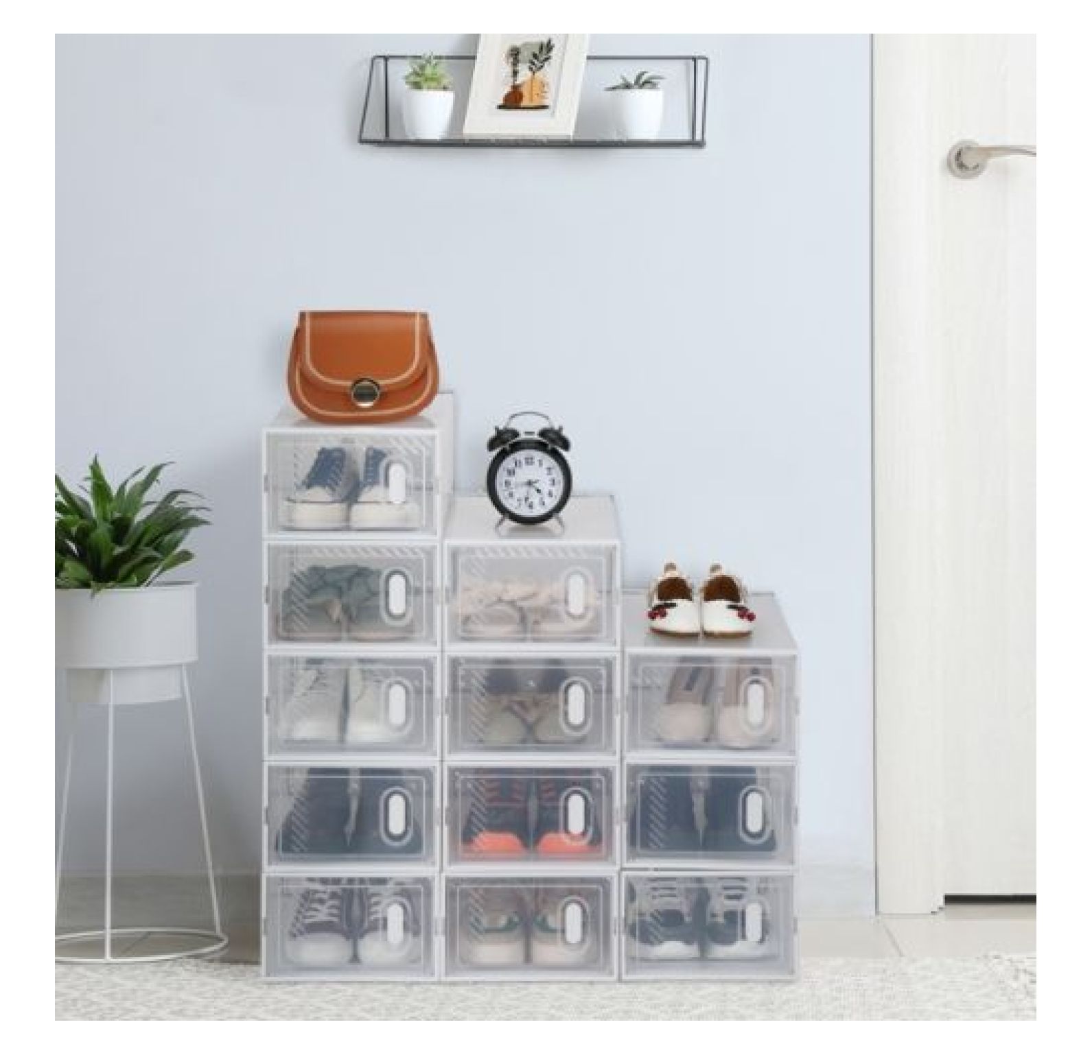 Shoe Storage Boxes 12 Pack Clear Plastic Stackable - White - Walmart.com