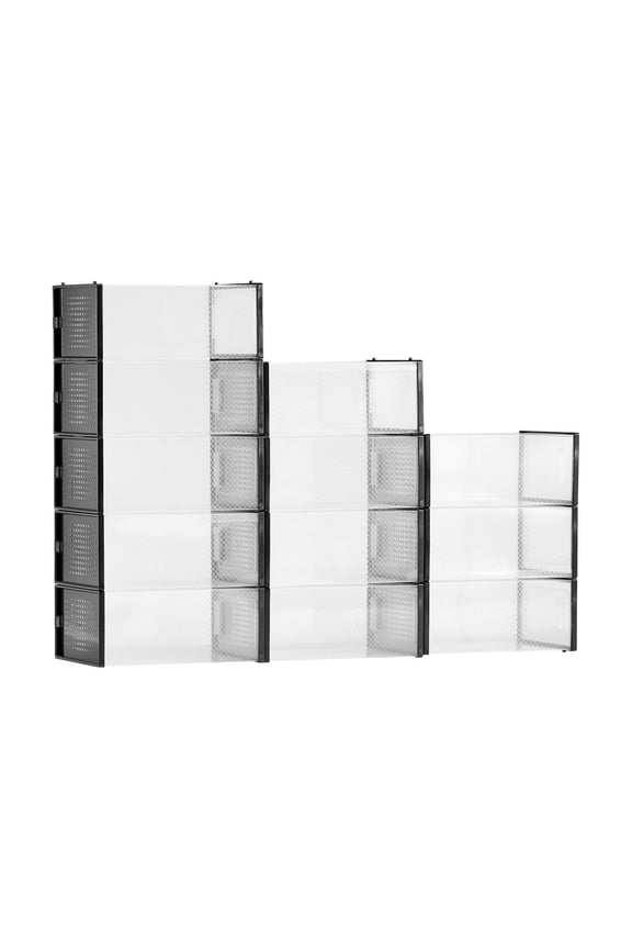 Shoe Storage Boxes 12 Pack, Stackable Shoe Organizers US Size 11, Black - Clear Plastic Shoe Boxes for Closet, Bedroom, Under Bed Storage