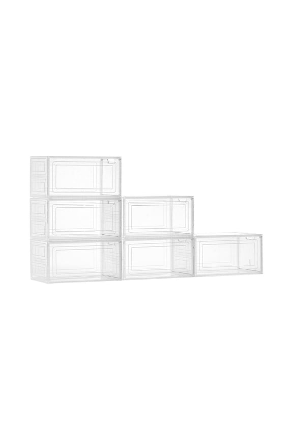 Shoe Storage Boxes 6 Pack, Stackable Shoe Boxes US Size 13, Transparent White Shoe Organizer for Closet - Clear Shoe Boxes for Women & Men