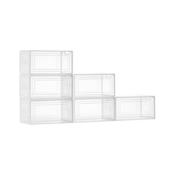 Shoe Storage Boxes 6 Pack, Stackable Shoe Boxes US Size 13, Transparent White Shoe Organizers for Closet, Clear Shoe Containers for Women & Men