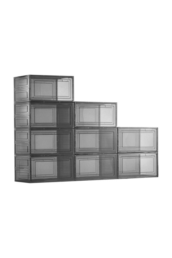 Shoe Storage Boxes 9 Pack, Stackable Shoe Boxes US Size 13, Transparent Black Shoe Organizer