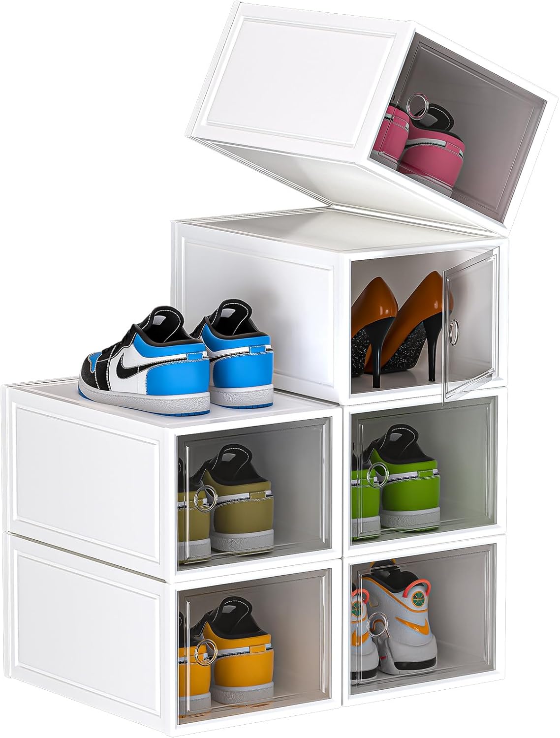 Shoe Storage Boxes, Clear Plastic Stackable Shoe Organizer for Closet ...