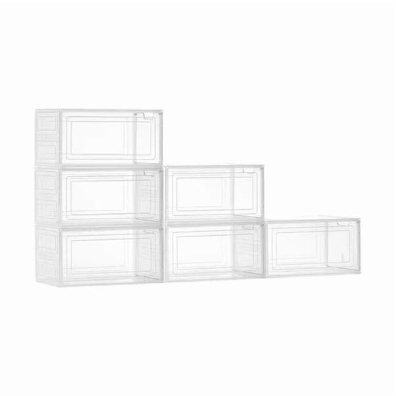 Shoe Storage Boxes, Clear Stackable Organizers with Magnetic Door, Plastic Containers for Sneakers, High Heels, Boots, and Hats, Transparent White