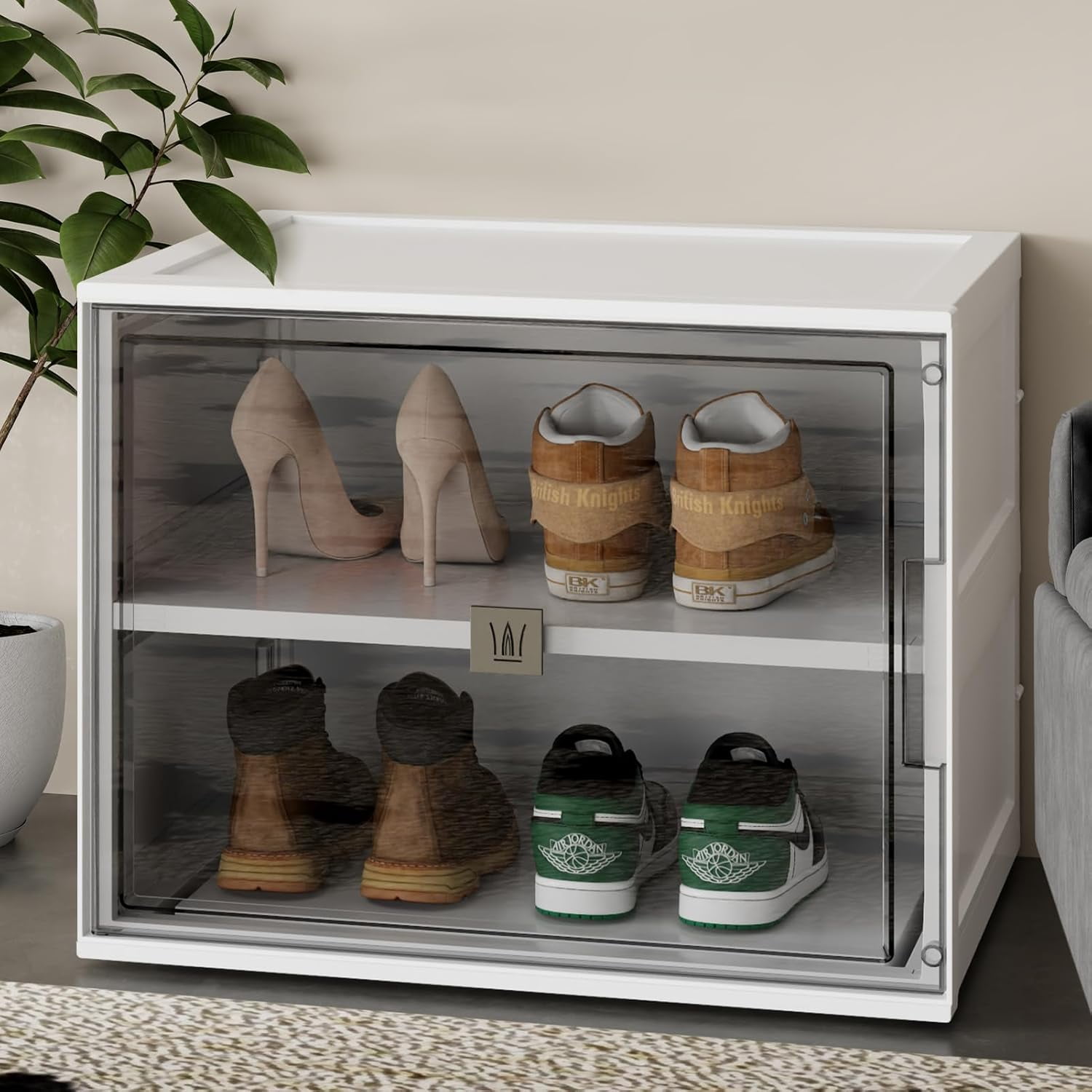 Shoe Storage Boxes, Large Clear Plastic Stackable Shoe Organizer for