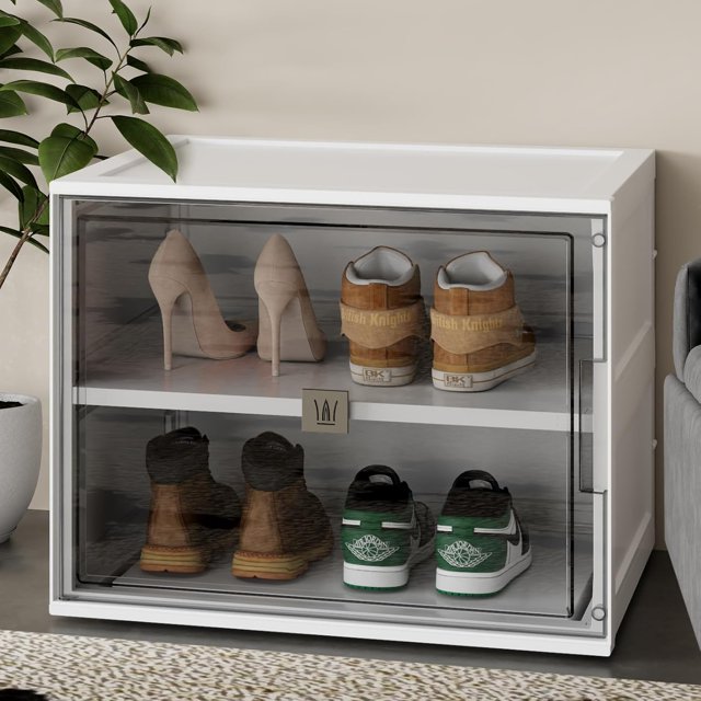 Shoe Storage Boxes, Large Clear Plastic Stackable Shoe Organizer for