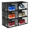thumbnail image 1 of Shoe Storage Boxes Shoe Organizers Closet organizers & storage Shoe Box Stackable Storage Bins Fit for AJ&Jordan Sneakers Up to Size 14, Set of 6 Pack (Black), 1 of 10