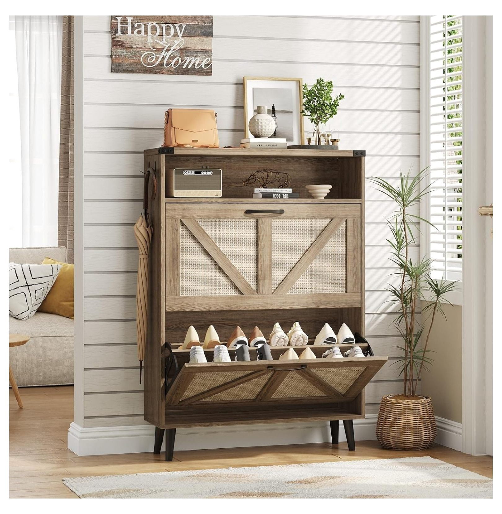 Shoe Storage Cabinet with 2 Drawers,Freestanding Narrow Shoe Organizer ...