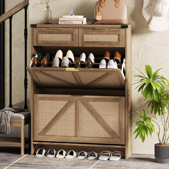 Shoe Storage with 2 Flip Drawers & 2 Drawers,Shoe