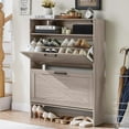 thumbnail image 1 of Shoe Storage Cabinet with 2 Flip Drawers,Farmhouse Narrow Shoe Organizer with Legs,Freestanding Hidden Slim Shoe Rack Cabinet with Open Storage for Entryway,Hallway, Foyer, Grey, 1 of 18