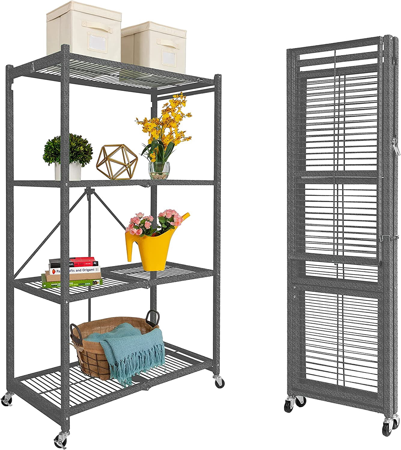 Foiding Storage Rack Origami Folding Shelves, Storage Shelving Rack Unit with Wheels ...