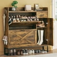 thumbnail image 1 of Shoe Storage Cabinet with 2 Flip Drawers & Side Cabinet & Drawer, Freestanding Shoe Organizer with Adjustable Shelves, Shoe Storage for Entryway, Hallway, Living Room, Brown, 1 of 12