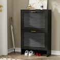 thumbnail image 1 of Shoe Storage Cabinet with 2 Flip Drawers Slim Entryway Shoe Organizer with Louvered Doors, Adjustable Shelves, Space-Saving Design for Hallway, Foyer, or Porch Hidden Shoe Rack Black, 1 of 7