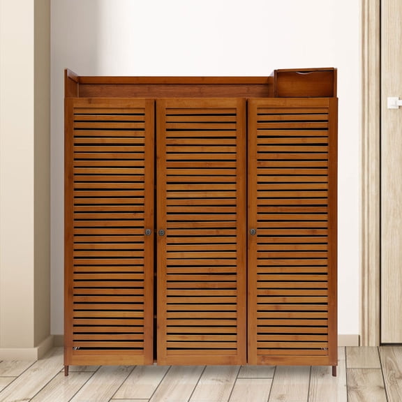 Shoe Storage Cabinet, 3 Door 7 Shelf Free Standing Shoe Rack, 98x32x115cm Big Capacity for 30 Pairs of Shoes, with Top Table and Storage Compartment for Keys, Entryway, Living Room, Bedroom,