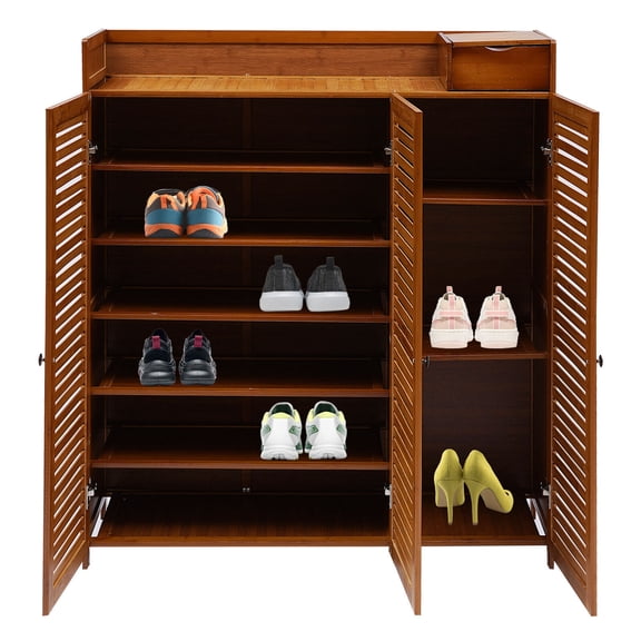Shoe Storage Cabinet, 3 Door 7 Shelf Free Standing Shoe Rack, 98x32x115cm Big Capacity for 30 Pairs of Shoes, with Top Table and Storage Compartment for Keys, Entryway, Living Room, Bedroom,