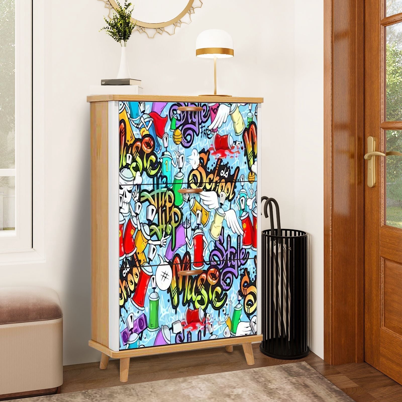 Graphiti Shoe Rack Shoe Storage Cabinet with 3 Flip Drawers for Entryway Decorative ...
