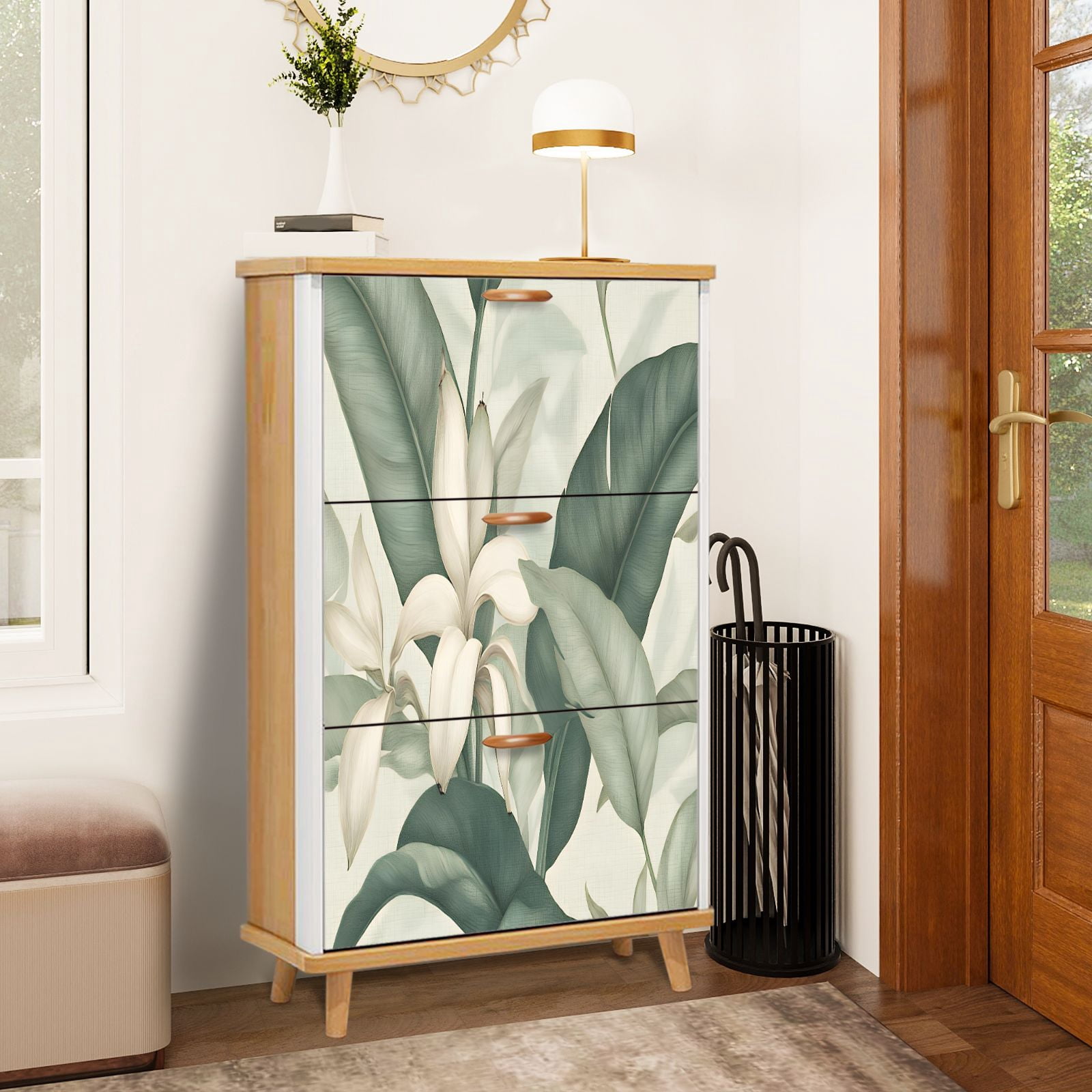 Shoe Storage Cabinet with 3 Flip Drawers for Entryway Tropical Palmiers ...