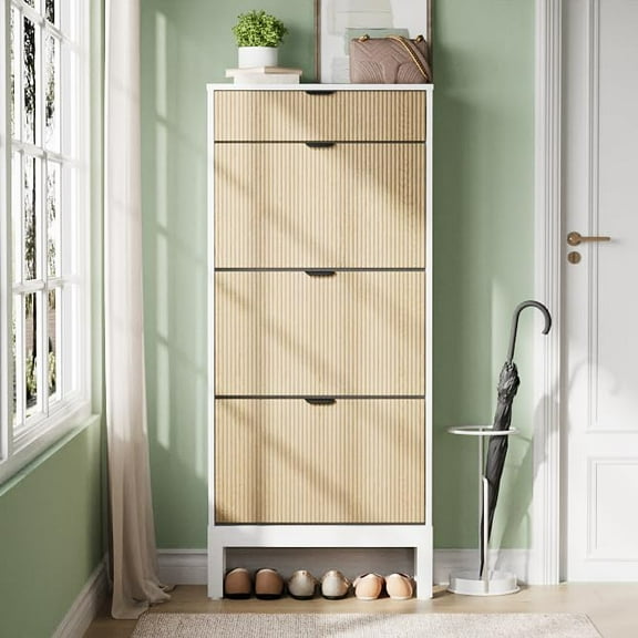 Shoe Storage Cabinet with 3 Flip Drawers,Freestanding Shoe Cabinet Organizer,Farmhouse Shoe Organizer with Metal Legs,Hidden Slim Narrow Shoe Rack for Entryway,Foyer,Hallway