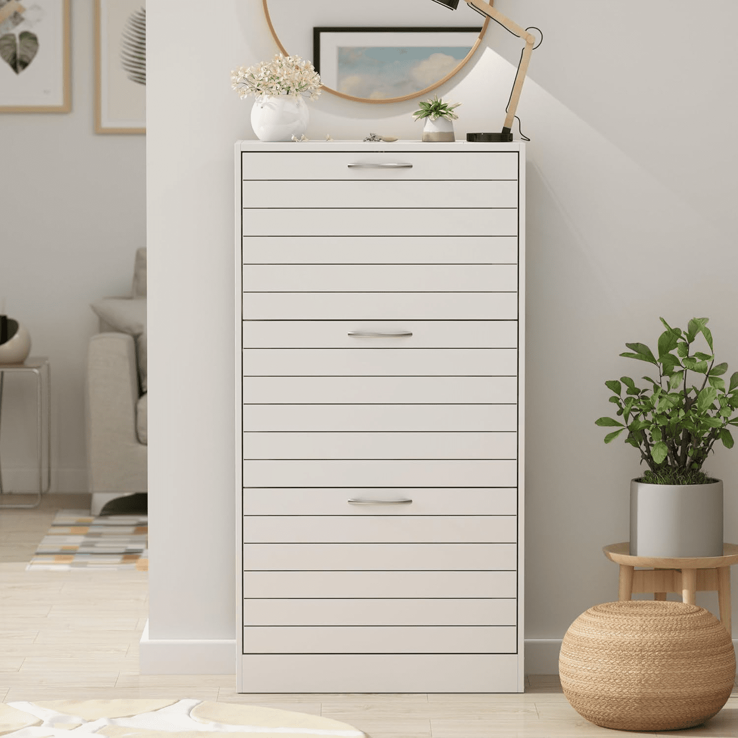 Shoe Storage with 3 Flip Drawers Slim Shoe for Entryway