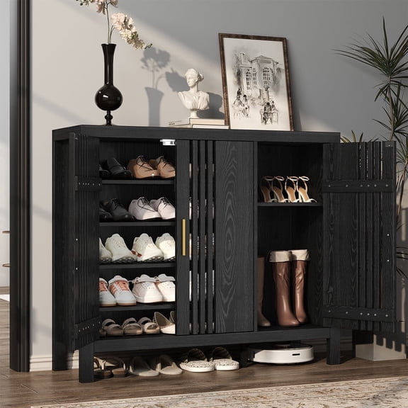 Shoe Storage Cabinet with 3 Shutter Doors, 30 Pairs Shoe Cabinet with Adjustable Shelves, 5-Tier Large Shoe Rack Organizer for Entryway Hallway Living Room, Black