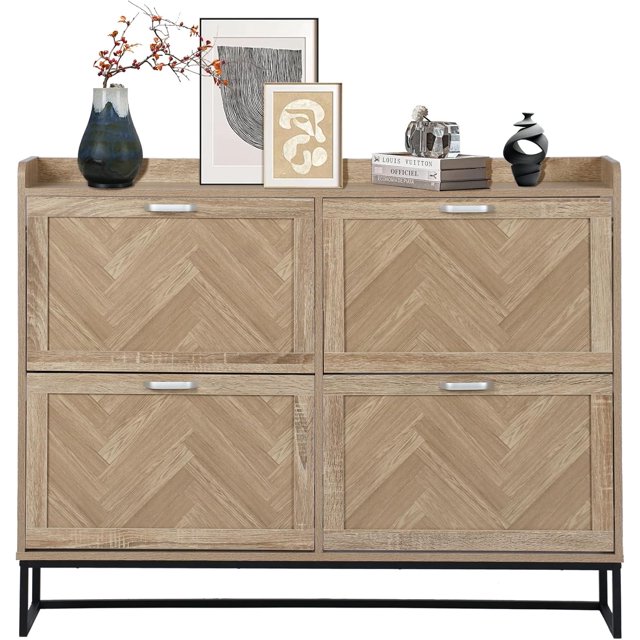 Shoe Storage with 4 Flip Drawers, Narrow Hidden Shoe