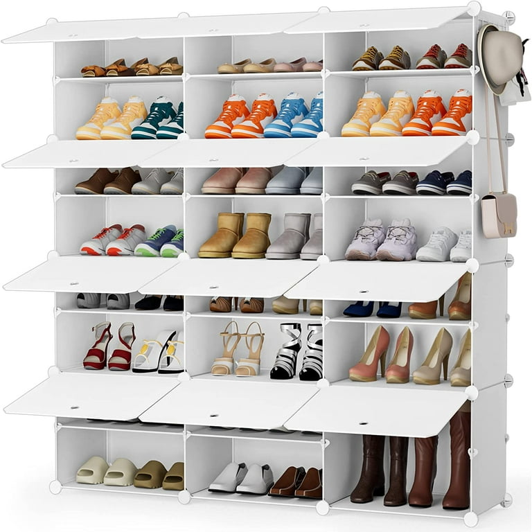 White 24 Pair Shoe Storage Cabinet, 8-Tier Feestanding Cube Shoe Rack Closet Organizers for Bedroom, Hallway